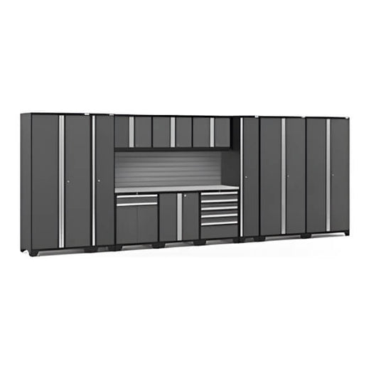 NewAge Garage Cabinets PRO Series Grey 12-Piece Set with Stainless Steel Top and Slatwall-58547-Garage Giant
