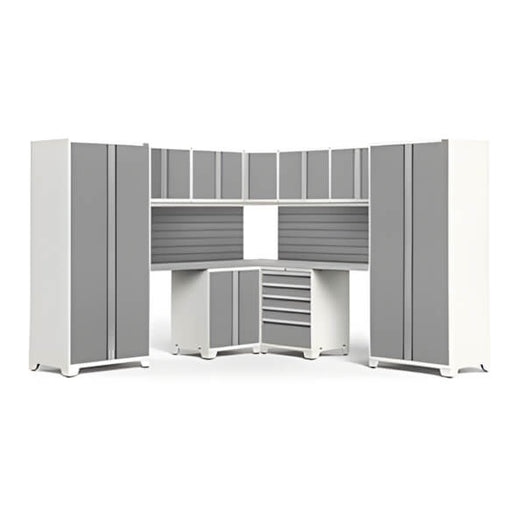 NewAge Garage Cabinets PRO Series Platinum 12-Piece Corner Set with Stainless Steel Tops and Slatwall-59898-Garage Giant