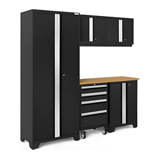 NewAge Garage Cabinets BOLD Series Black 6-Piece Set with Bamboo Top-63052-Garage Giant