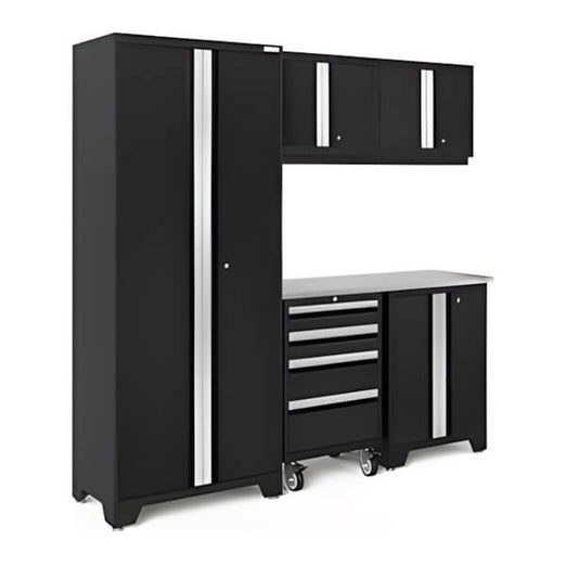 NewAge Garage Cabinets BOLD Series Black 6-Piece Set with Stainless Steel Top-63051-Garage Giant