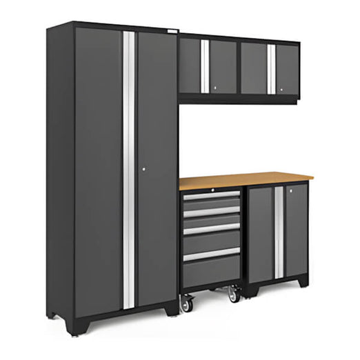NewAge Garage Cabinets BOLD Series Grey 6-Piece Set with Bamboo Top-50401-Garage Giant