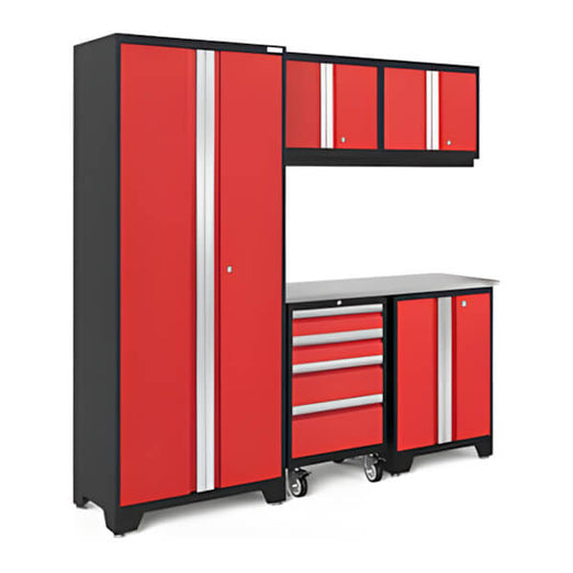 NewAge Garage Cabinets BOLD Series Red 6-Piece Set with Stainless Steel Top-Garage Giant