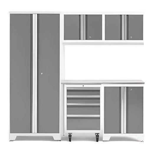 NewAge Garage Cabinets BOLD Series Platinum 6-Piece Set with Stainless Steel Top-54863-Garage Giant