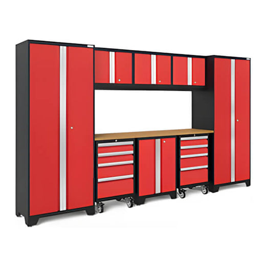 NewAge Garage Cabinets BOLD Series Red 9-Piece Set with Bamboo Top-50606-Garage Giant