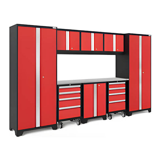 NewAge Garage Cabinets BOLD Series Red 9-Piece Set with Stainless Steel Top-50607-Garage Giant