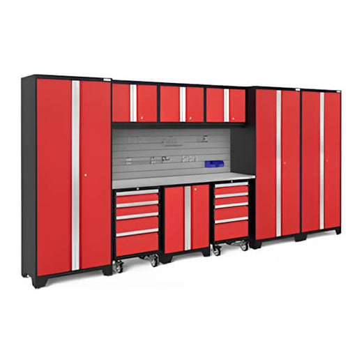 NewAge Garage Cabinets BOLD Series Red 10-Piece Set with Stainless Steel Top, Backsplash and Hook Kit-56640-Garage Giant