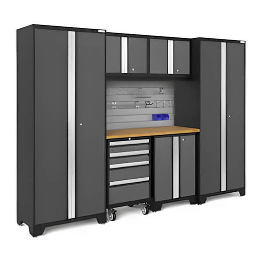 NewAge Garage Cabinets BOLD Series Grey 7-Piece Set with Bamboo Top, Backsplash and Hook Kit-50707-Garage Giant