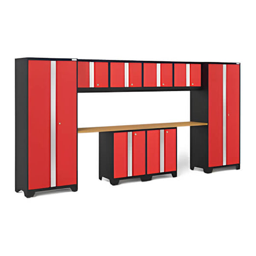 NewAge Garage Cabinets BOLD Series Red 10-Piece Set with Bamboo Top-50256-Garage Giant