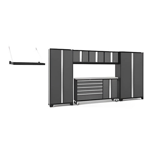 NewAge Garage Cabinets BOLD Grey 7-Piece Project Center Set with Stainless Top and Wall Shelf-56626-Garage Giant
