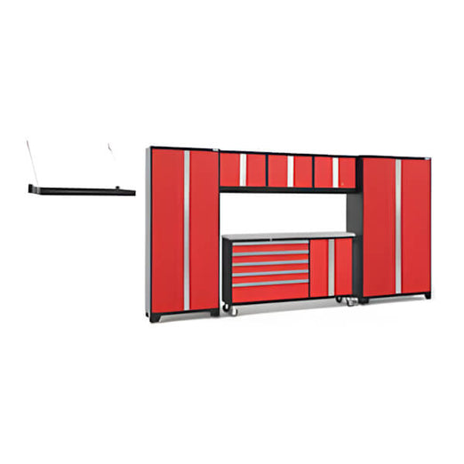 NewAge Garage Cabinets BOLD Red 7-Piece Project Center Set with Stainless Top and Wall Shelf-56628-Garage Giant