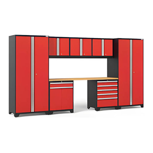 NewAge Garage Cabinets PRO Series Red 8-Piece Set with Bamboo Top-52292-Garage Giant
