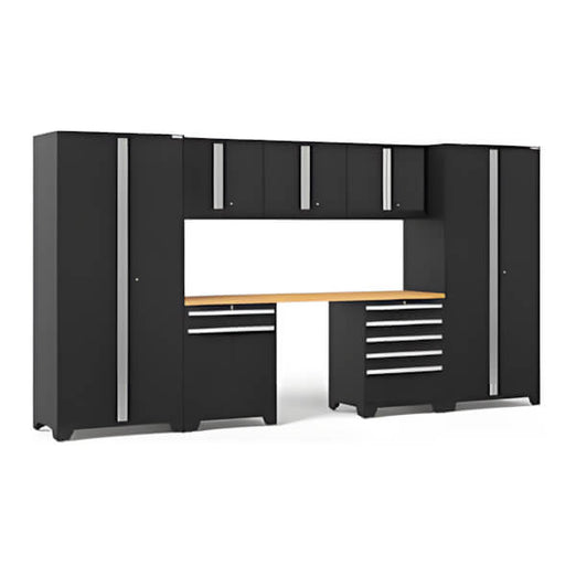 NewAge Garage Cabinets PRO Series Black 8-Piece Set with Bamboo Top-64114-Garage Giant