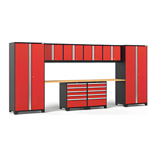 NewAge Garage Cabinets PRO Series Red 10-Piece Set with Bamboo Top-52255-Garage Giant