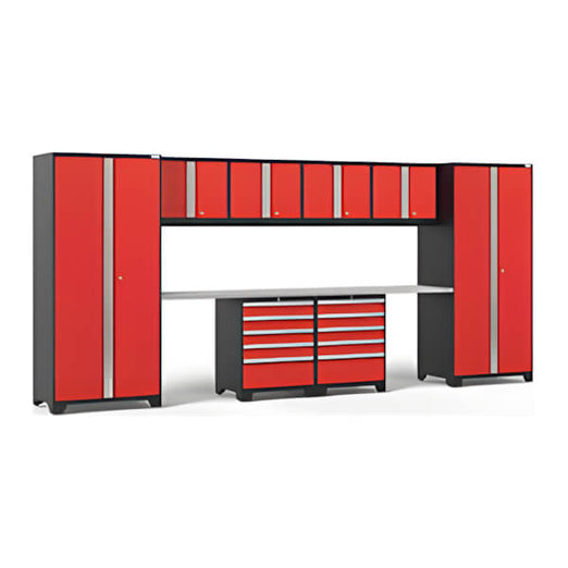 NewAge Garage Cabinets PRO Series Red 10-Piece Set with Stainless Steel Top-52256-Garage Giant