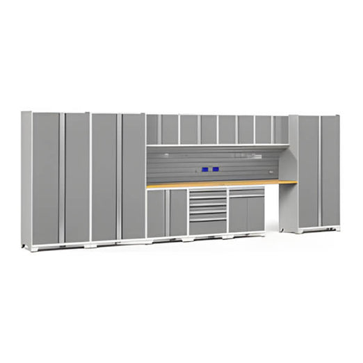 NewAge Garage Cabinets PRO Series Platinum 12-Piece Set with Bamboo Tops and Slatwall Hook Kit-59979-Garage Giant