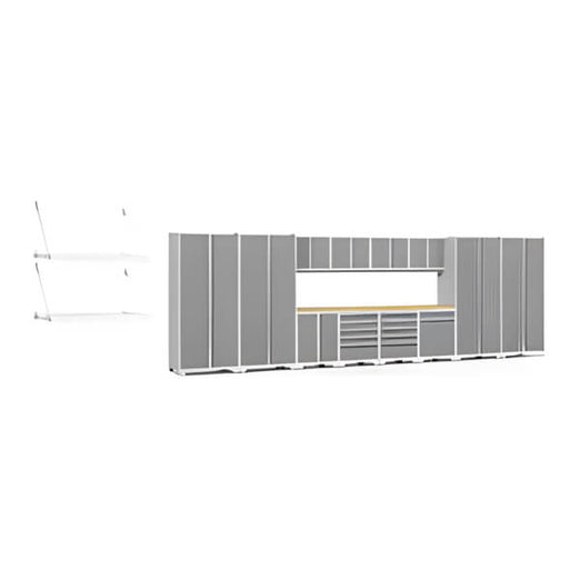 NewAge Garage Cabinets PRO Series Platinum 16-Piece Set with Bamboo Tops and Wall Shelves-59991-Garage Giant