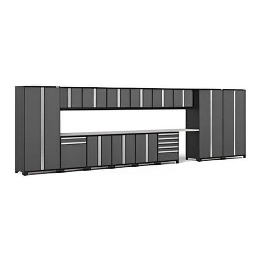 NewAge Garage Cabinets PRO Series Grey 16-Piece Set with Stainless Steel Tops-52157-Garage Giant