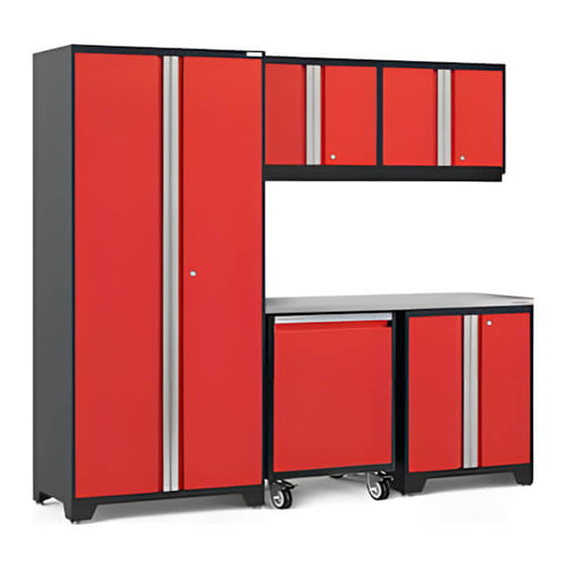 NewAge Garage Cabinets PRO Series Red 6-Piece Set with Stainless Steel Top-55984-Garage Giant