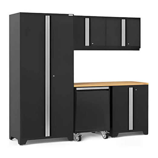 NewAge Garage Cabinets PRO Series Black 6-Piece Set with Bamboo Top-64335-Garage Giant