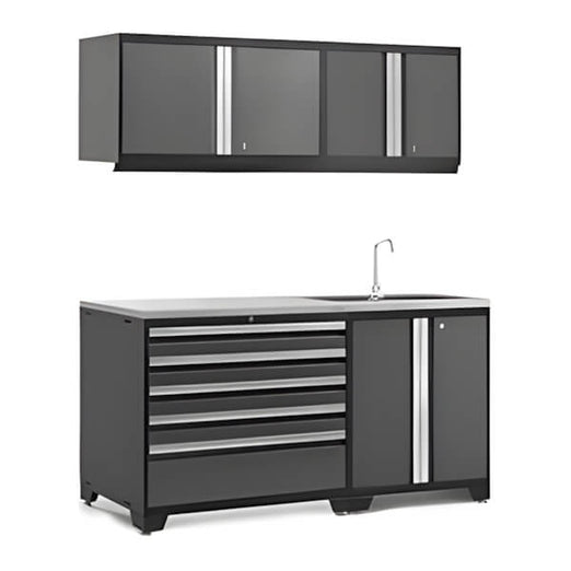 NewAge Garage Cabinets PRO Series Grey 5-Piece Set with Stainless Steel Top-56850-Garage Giant