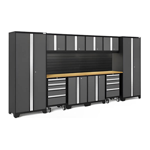NewAge Garage Cabinets BOLD Series Grey 12-Piece Set with Bamboo Top, Backsplash, LED Lights-40428-Garage Giant
