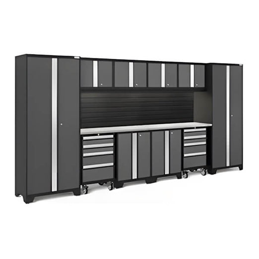 NewAge Garage Cabinets BOLD Series Grey 12-Piece Set with Stainless Top, Backsplash, LED Lights-40429-Garage Giant