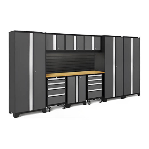 NewAge Garage Cabinets BOLD Series Grey 10-Piece Set with Bamboo Top, Backsplash, LED Lights-40430-Garage Giant