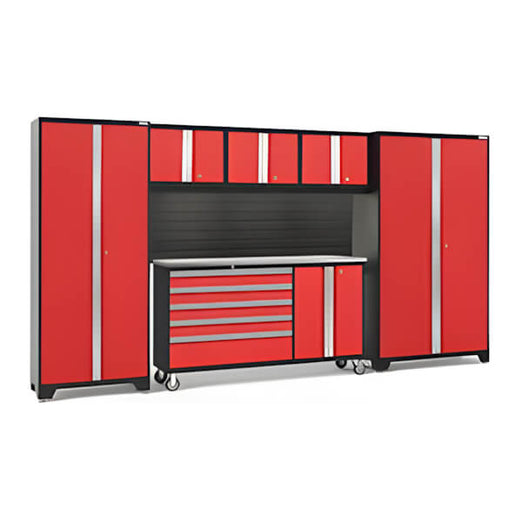 NewAge Garage Cabinets BOLD Red 6-Piece Cabinet Set with Stainless Top, Backsplash, LED Lights-40435-Garage Giant