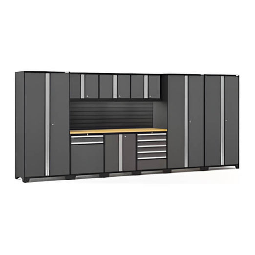 NewAge Garage Cabinets PRO Series Grey 10-Piece Set with Bamboo Top, Slatwall and LED Lights-40446-Garage Giant