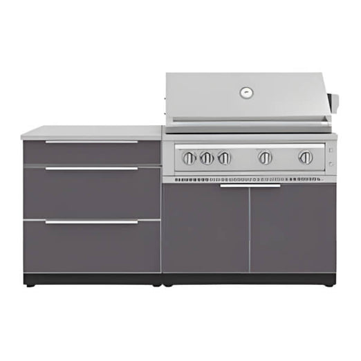 NewAge Garage Cabinets Aluminum Slate 4-Piece Outdoor Kitchen Set with 40-Inch Liquid Propane Platinum Grill