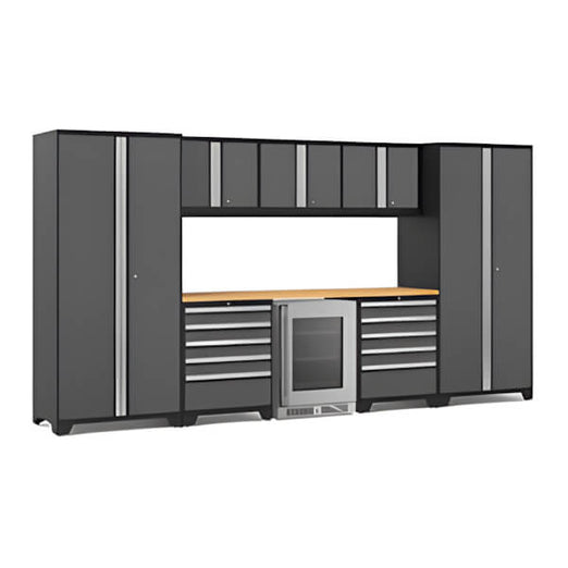 NewAge Garage Cabinets PRO Series Grey 9-Piece Set with Bamboo Top-55038-Garage Giant