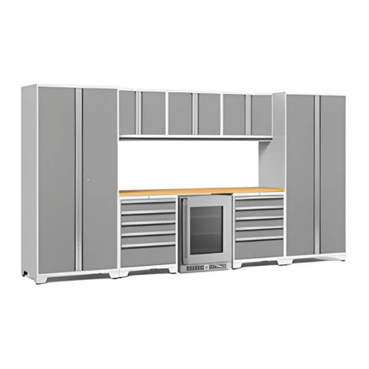 NewAge Garage Cabinets PRO Series Platinum 9-Piece Set with Bamboo Top-55040-Garage Giant