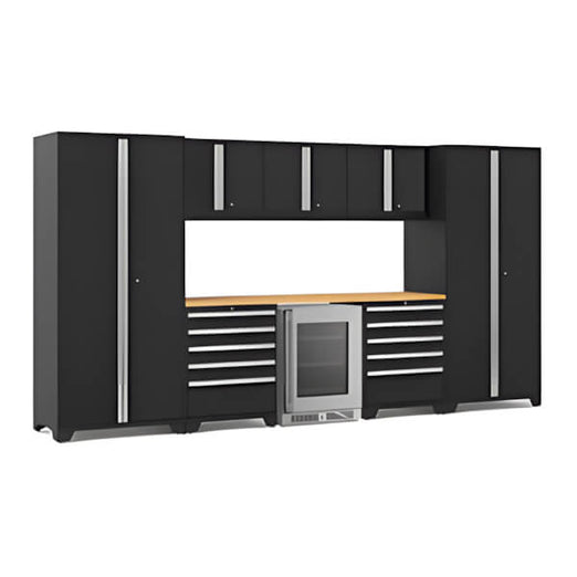 NewAge Garage Cabinets PRO Series Black 9-Piece Set with Bamboo Top-55041-Garage Giant