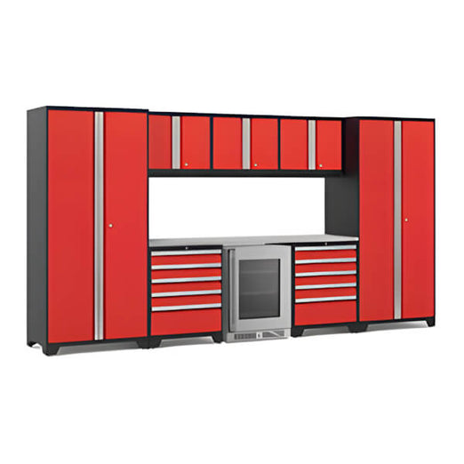 NewAge Garage Cabinets PRO Series Red 9-Piece Set with Stainless Steel Top-55047-Garage Giant