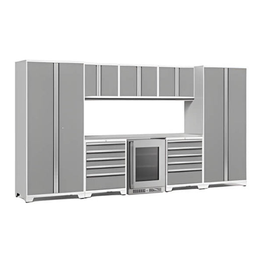 NewAge Garage Cabinets PRO Series Platinum 9-Piece Set with Stainless Steel Top-55048-Garage Giant