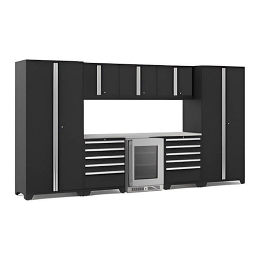 NewAge Garage Cabinets PRO Series Black 9-Piece Set with Stainless Steel Top-55049-Garage Giant