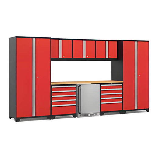 NewAge Garage Cabinets PRO Series Red 9-Piece Set with Bamboo Top-55035-Garage Giant