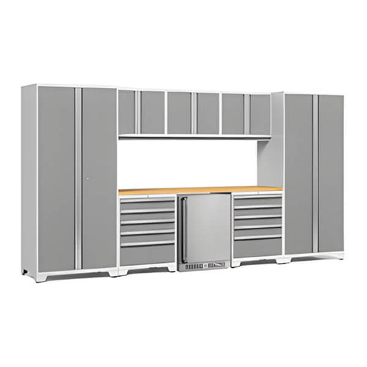 NewAge Garage Cabinets PRO Series Platinum 9-Piece Set with Bamboo Top-55036-Garage Giant