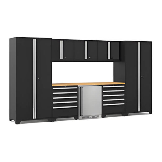 NewAge Garage Cabinets PRO Series Black 9-Piece Set with Bamboo Top-55037-Garage Giant