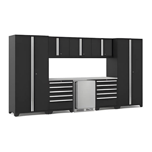 NewAge Garage Cabinets PRO Series Black 9-Piece Set with Stainless Steel Top-55045-Garage Giant
