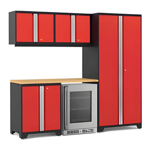 NewAge Garage Cabinets PRO Series Red 6-Piece Set with Bamboo Top-53047-Garage Giant