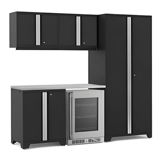 NewAge Garage Cabinets PRO Series Black 6-Piece Set with Stainless Steel Top-53045-Garage Giant