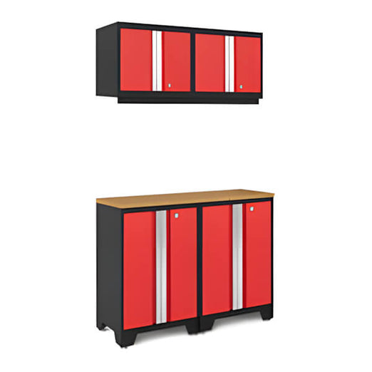 NewAge Garage Cabinets BOLD Series Red 5-Piece Set with Bamboo Top-50314-Garage Giant
