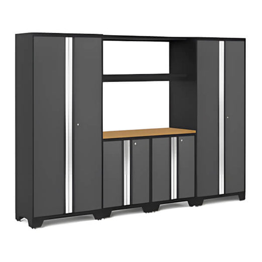 NewAge Garage Cabinets BOLD Series Grey 6-Piece Set with Bamboo Worktop-52620-Garage Giant