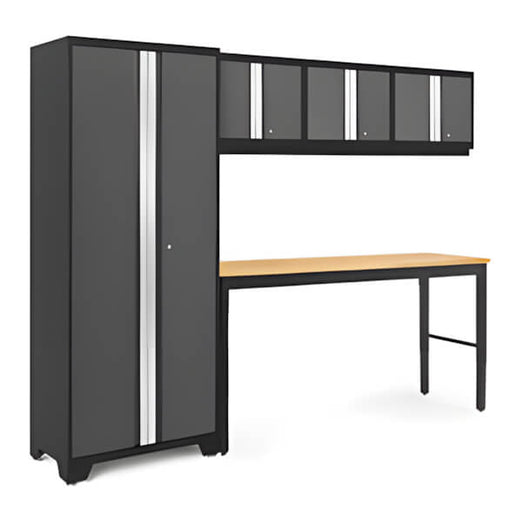 NewAge Garage Cabinets BOLD Series Grey 5-Piece Set with 72-Inch Bamboo Workbench-52896-Garage Giant