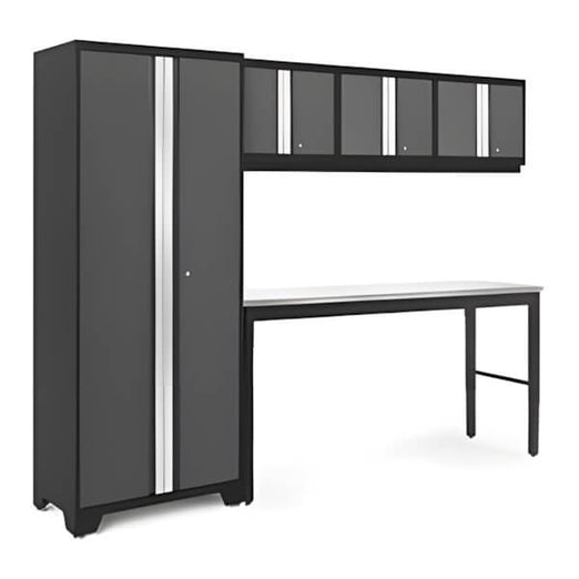 NewAge Garage Cabinets BOLD Series Grey 5-Piece Set with 72-Inch Stainless Steel Workbench-52898-Garage Giant