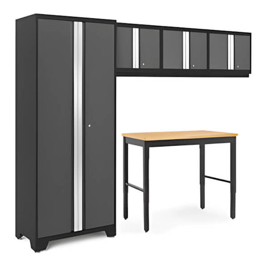 NewAge Garage Cabinets BOLD Series Grey 5-Piece Set with 48-Inch Bamboo Workbench-52884-Garage Giant