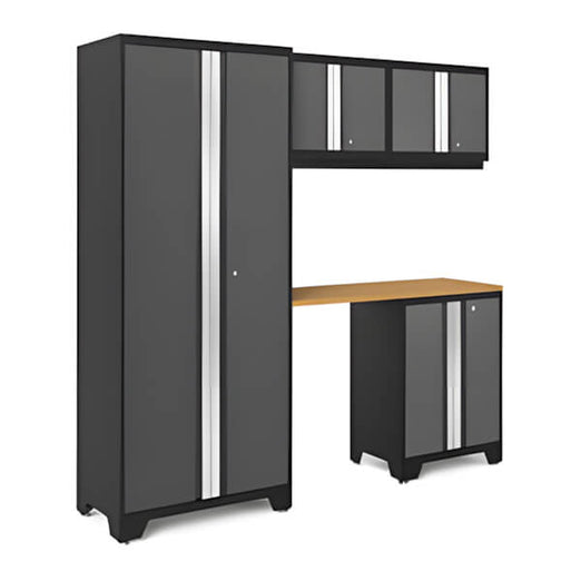 NewAge Garage Cabinets BOLD Series Grey 5-Piece Set with Bamboo Top-56780-Garage Giant