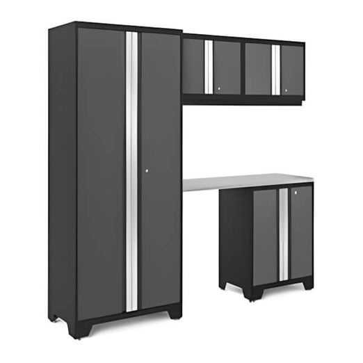 NewAge Garage Cabinets BOLD Series Grey 5-Piece Set with Stainless Steel Top-56784-Garage Giant