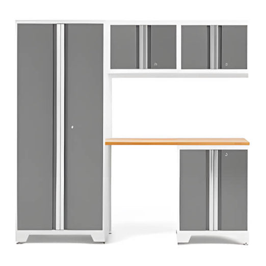 NewAge Garage Cabinets BOLD Series Platinum 5-Piece Set with Bamboo Top-56782-Garage Giant